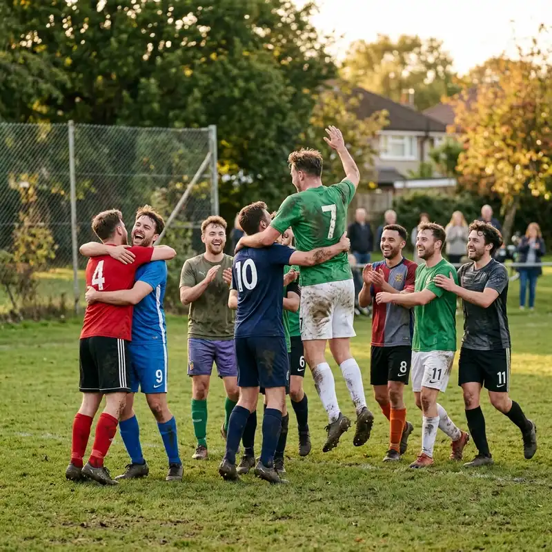 Amateur sports team huddling up before a match